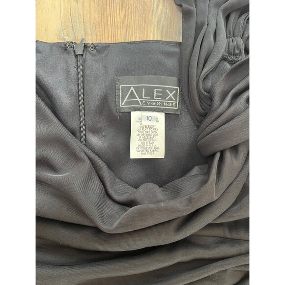 VTG Alex Evenings Gown  Maxi Dress Womens 10 Black Draped Sheer - Picture 5 of 9